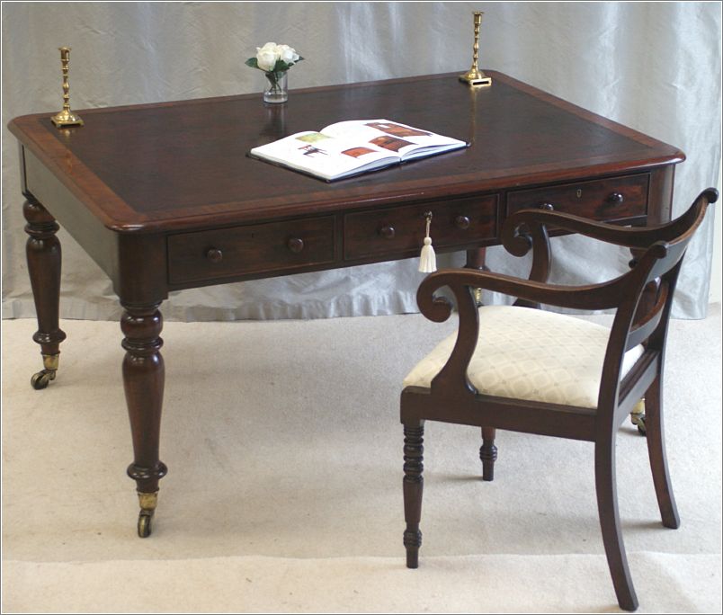 3040 Antique William IV Mahogany Library Table and Chair 9023 (1)